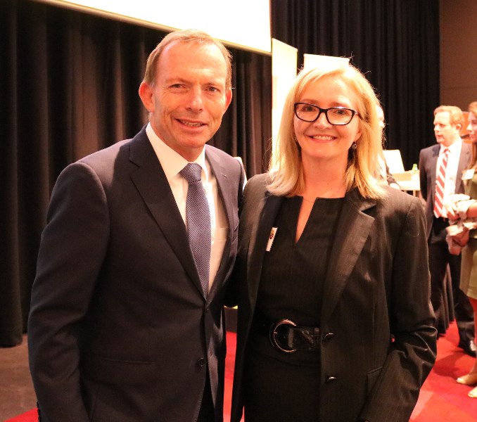 Director of Resource Development, Mary Macuga, with Tony Abbott MP, Oct Luncheon 2016