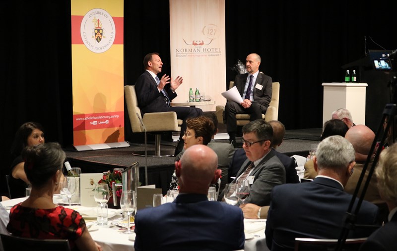 Executive Director of Centacare Brisbane, Peter Selwood interviews The Hon Tony Abbott MP, Oct Luncheon 2016
