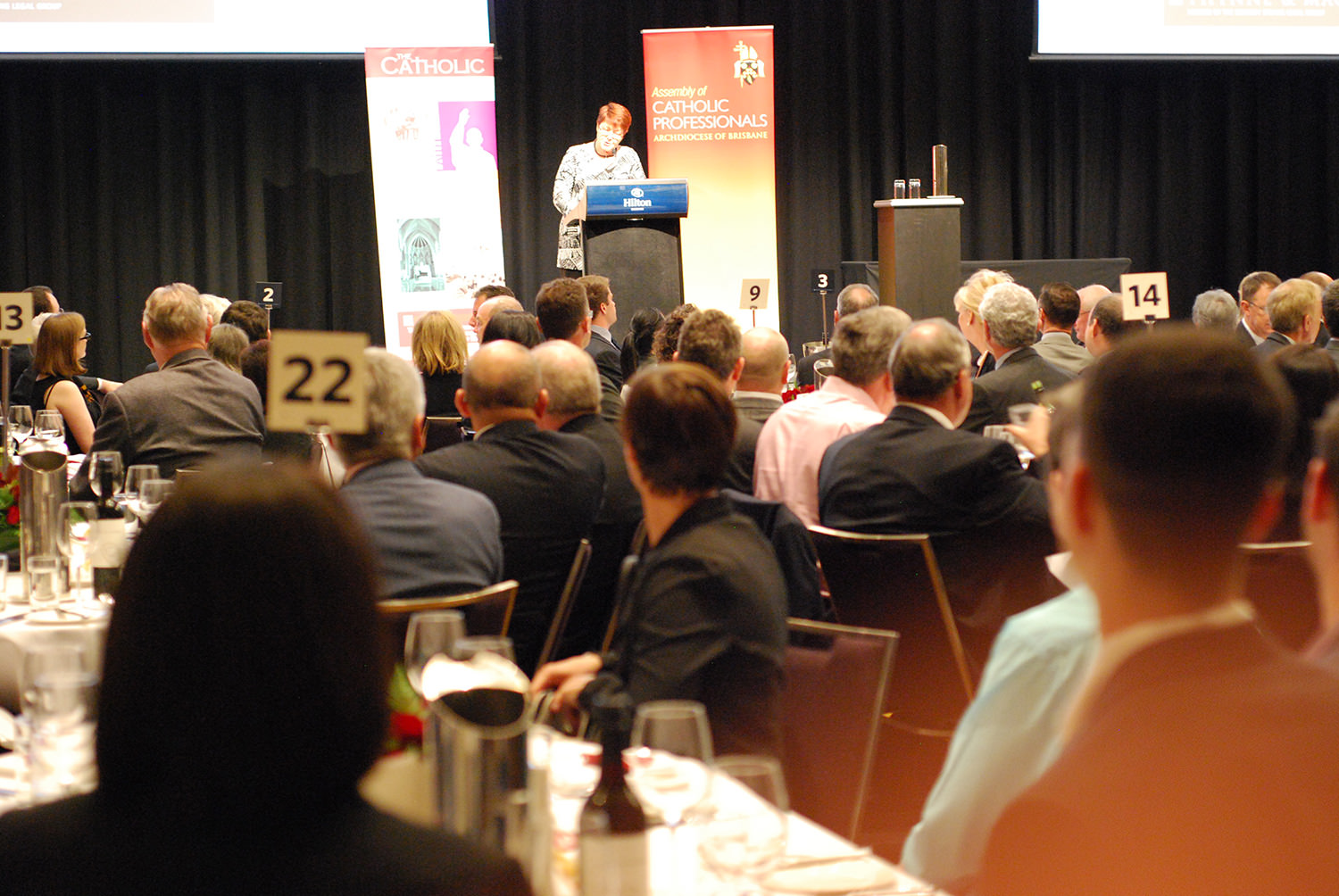 MC at the May Luncheon, Pam Betts, Executive Director of Brisbane Catholic Education introduces the keynote